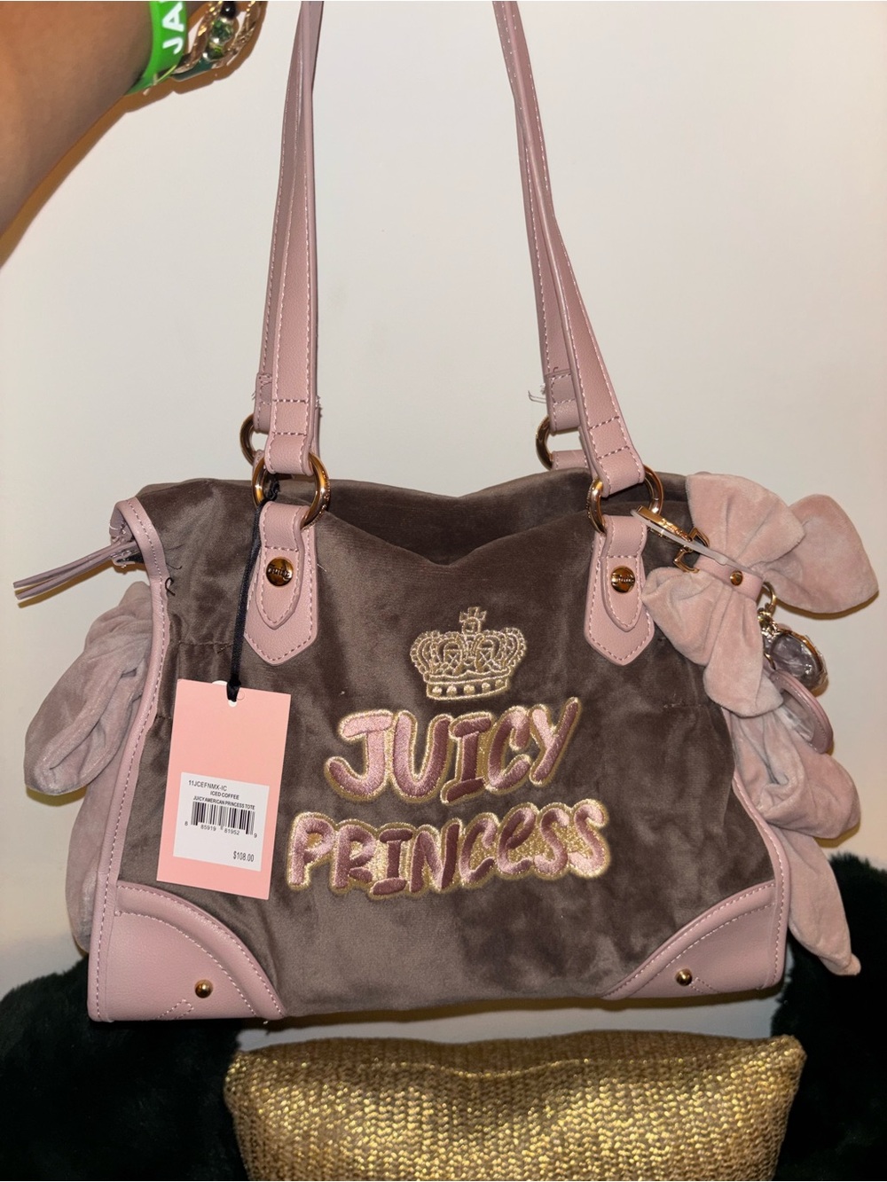 Juicy Couture Pink & Brown 'Juicy Princess' Velvet Shoulder Bag - Picture 11 of 11